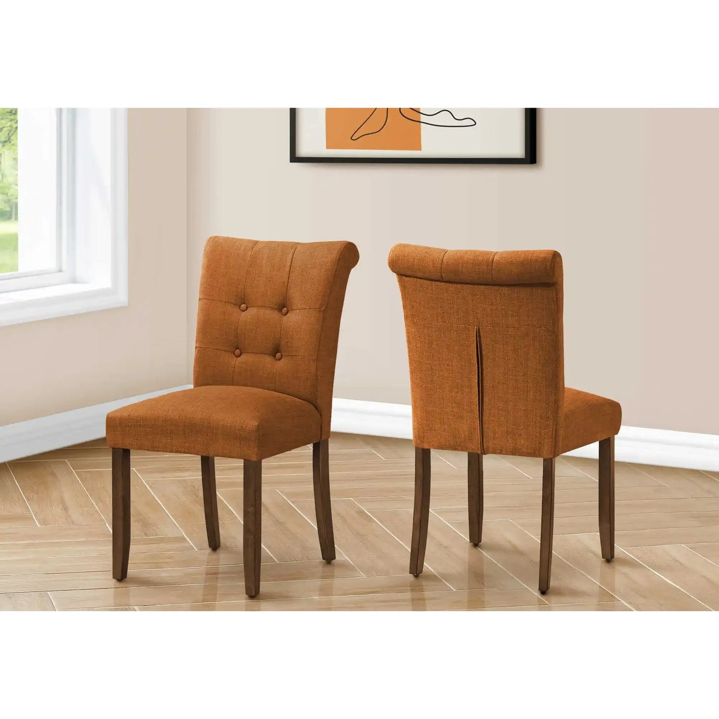 Orange Upholstered Dining Chairs – Linen-Look Fabric Chairs - Set of 2