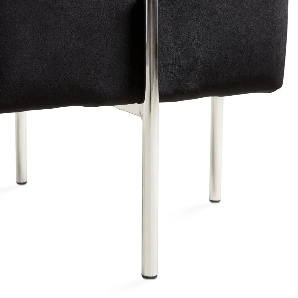 Black Velvet Ottoman with Stainless Steel Base
