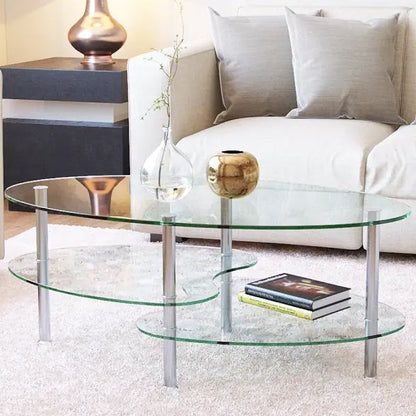 Glass coffee table with metal legs for living room 