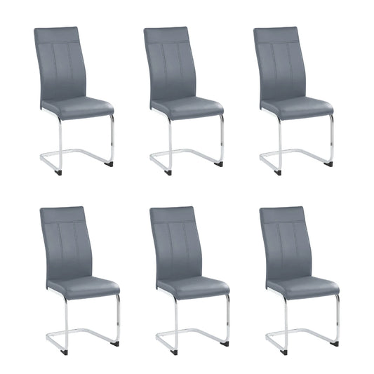 Set of six grey dining chairs with metal legs 