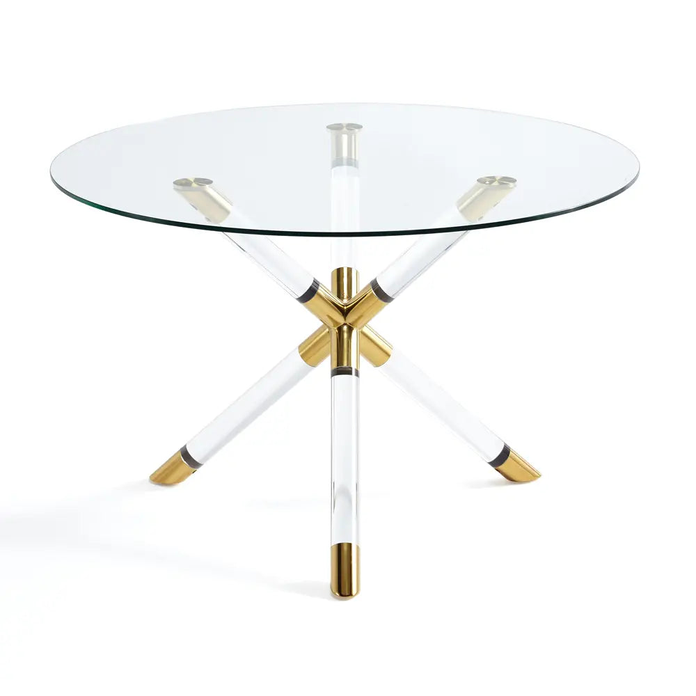 Paloma 48" Round Glass Top Dining Table – Modern Gold Steel Base
