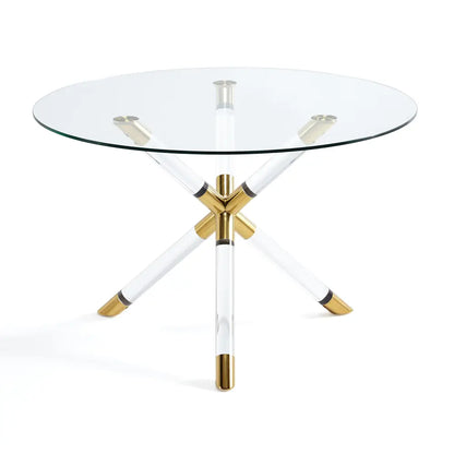 Paloma 48" Round Glass Top Dining Table – Modern Gold Steel Base
