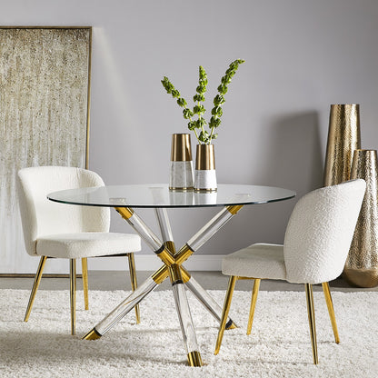 Paloma 48" Round Glass Top Dining Table – Modern Gold Steel Base