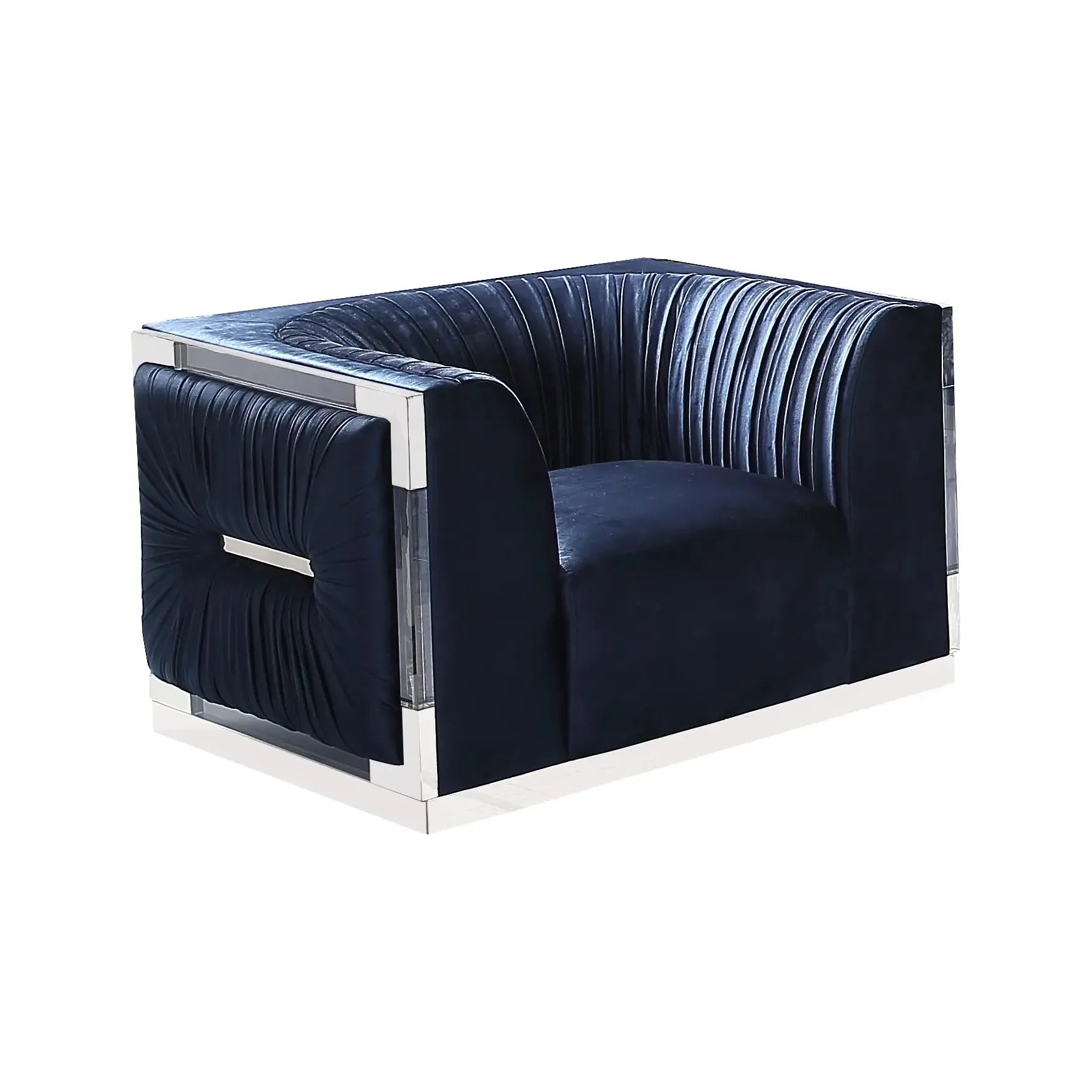 Paloma Blue Velvet Accent Chair – Customizable Fabric, Acrylic Frame
