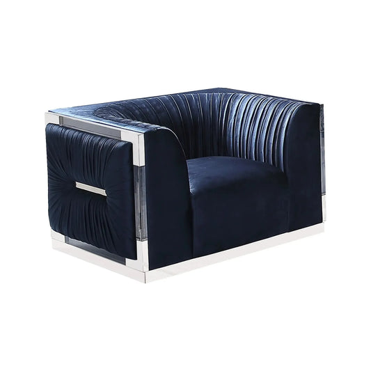 Paloma Blue Velvet Accent Chair – Customizable Fabric, Acrylic Frame