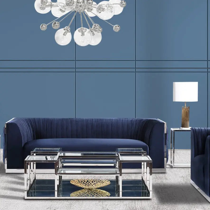 Paloma Blue Velvet Sofa with Clear Acrylic Frame – You can buy this sofa from Montreal area or from Qubec