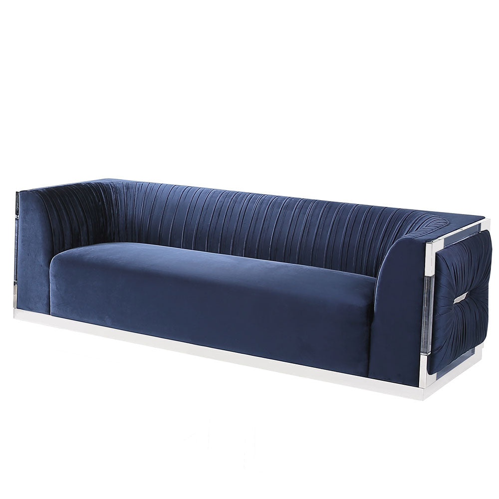 Paloma Blue Velvet Sofa with Clear Acrylic Frame – Buy this sofa from our store Meuble MTL