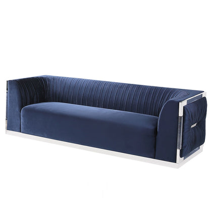 Paloma Blue Velvet Sofa with Clear Acrylic Frame – Buy this sofa from our store Meuble MTL