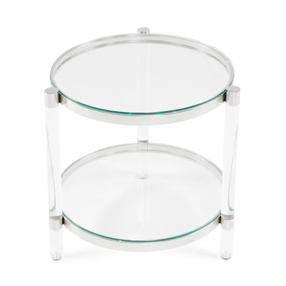 Paloma Tempered Glass 2 Shelf End Table with Polished Steel Frame