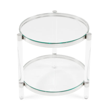 Paloma Tempered Glass 2 Shelf End Table with Polished Steel Frame