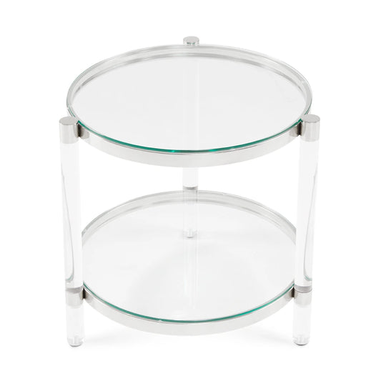 Paloma Tempered Glass 2 Shelf End Table with Polished Steel Frame