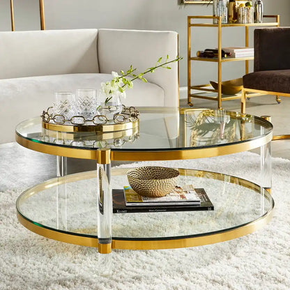 Paloma Gold Metal Round Coffee Table with Glass Top