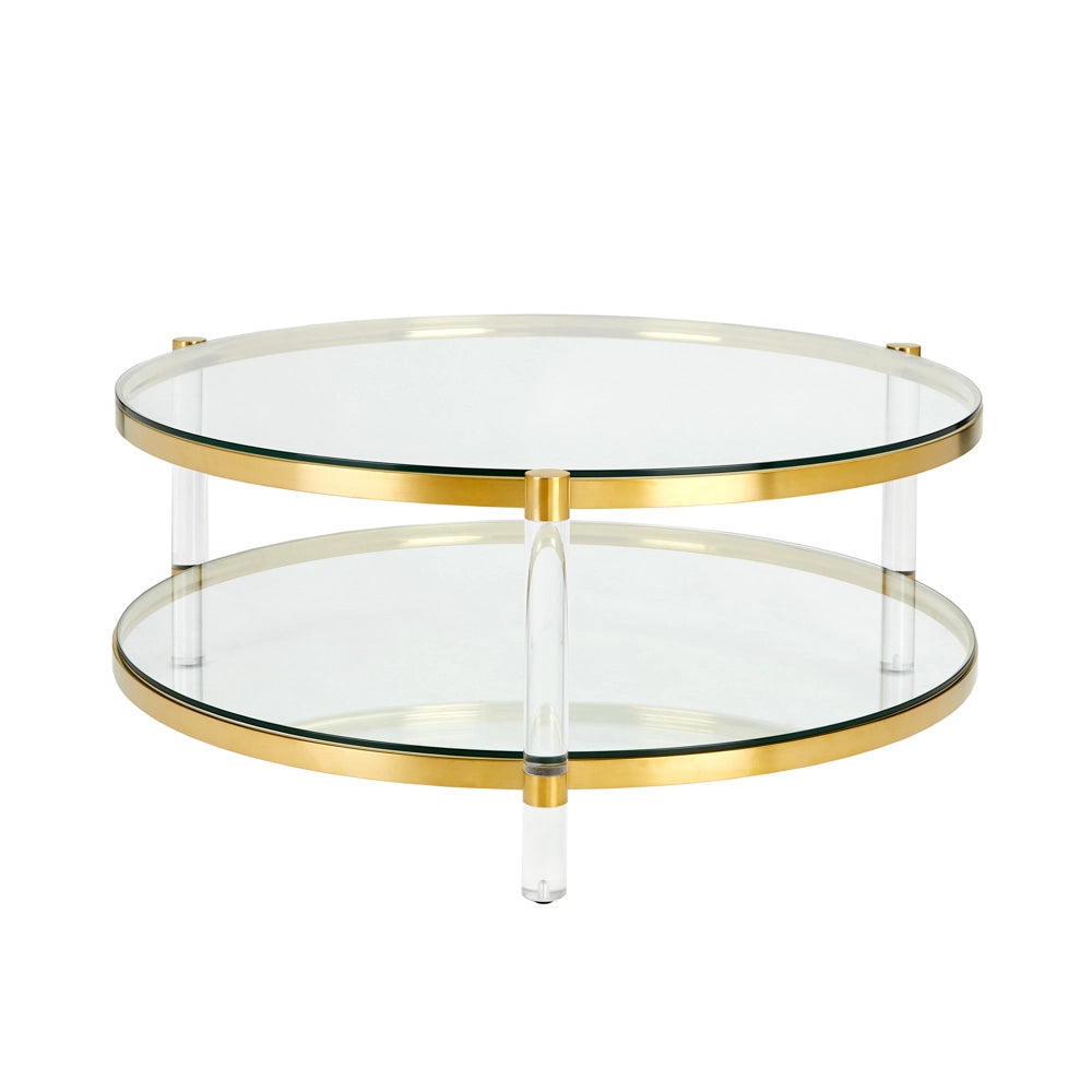 Paloma Gold Metal Round Coffee Table with Glass Top