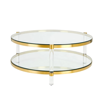 Paloma Gold Metal Round Coffee Table with Glass Top