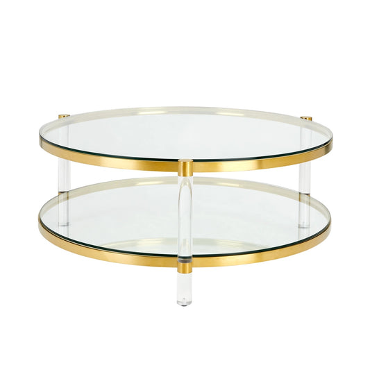 Paloma Gold Metal Round Coffee Table with Glass Top