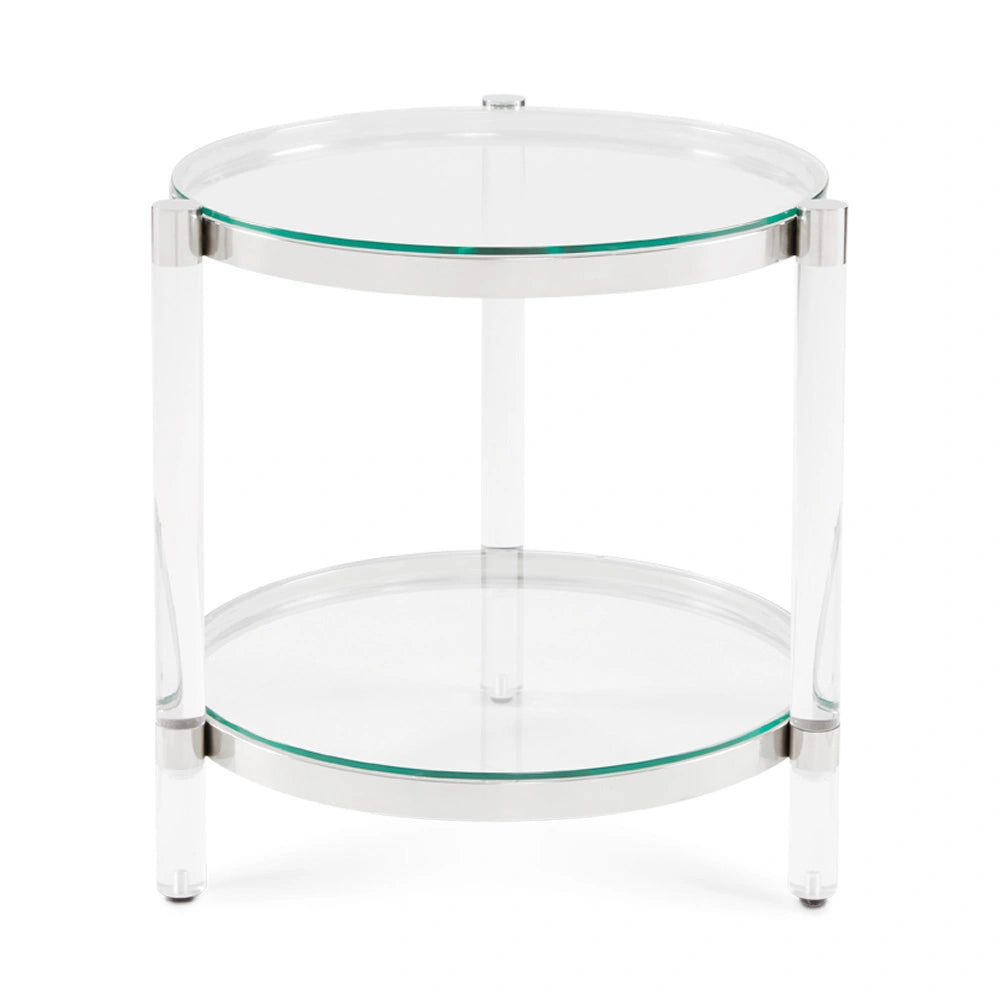 Paloma Tempered Glass 2 Shelf End Table with Polished Steel Frame