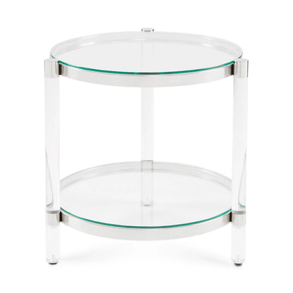 Paloma Tempered Glass 2 Shelf End Table with Polished Steel Frame