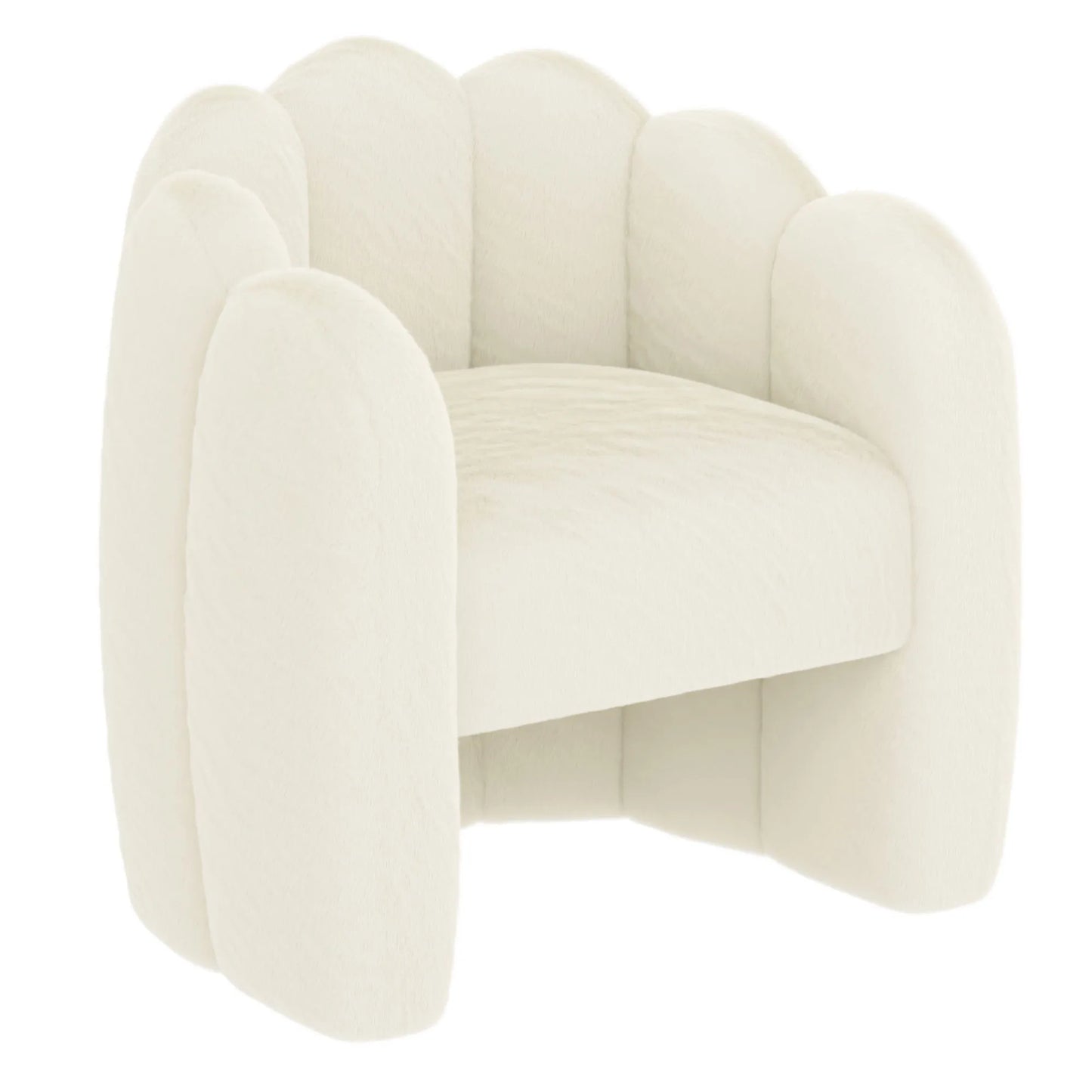 Pandora Faux Fur Accent Chair with Scalloped Back in Ivory