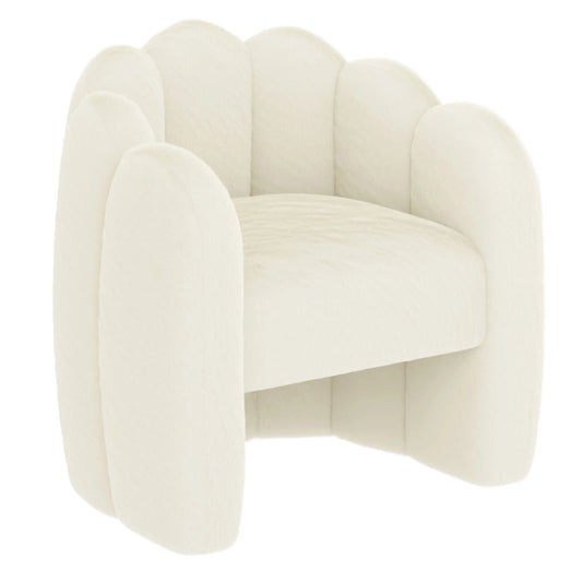 Pandora Faux Fur Accent Chair with Scalloped Back in Ivory