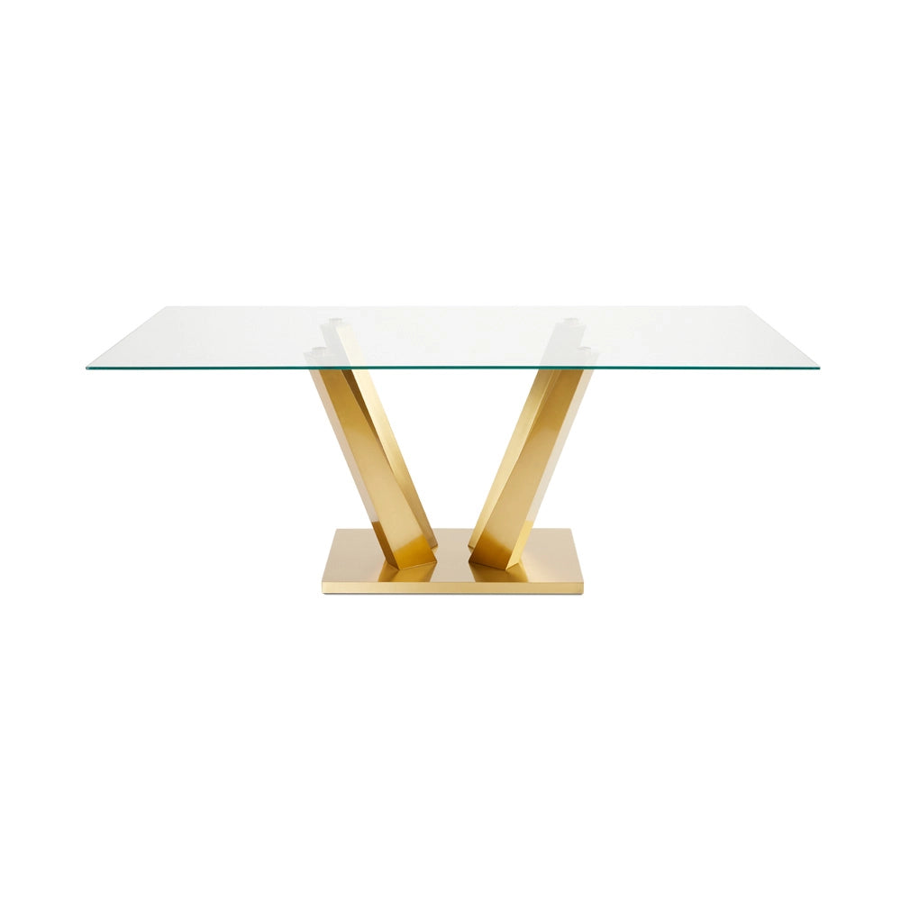 Paolo Modern Glass Top Dining Room Table with Brushed Gold Steel Base