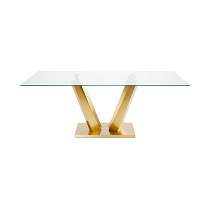 Paolo Modern Glass Top Dining Room Table with Brushed Gold Steel Base