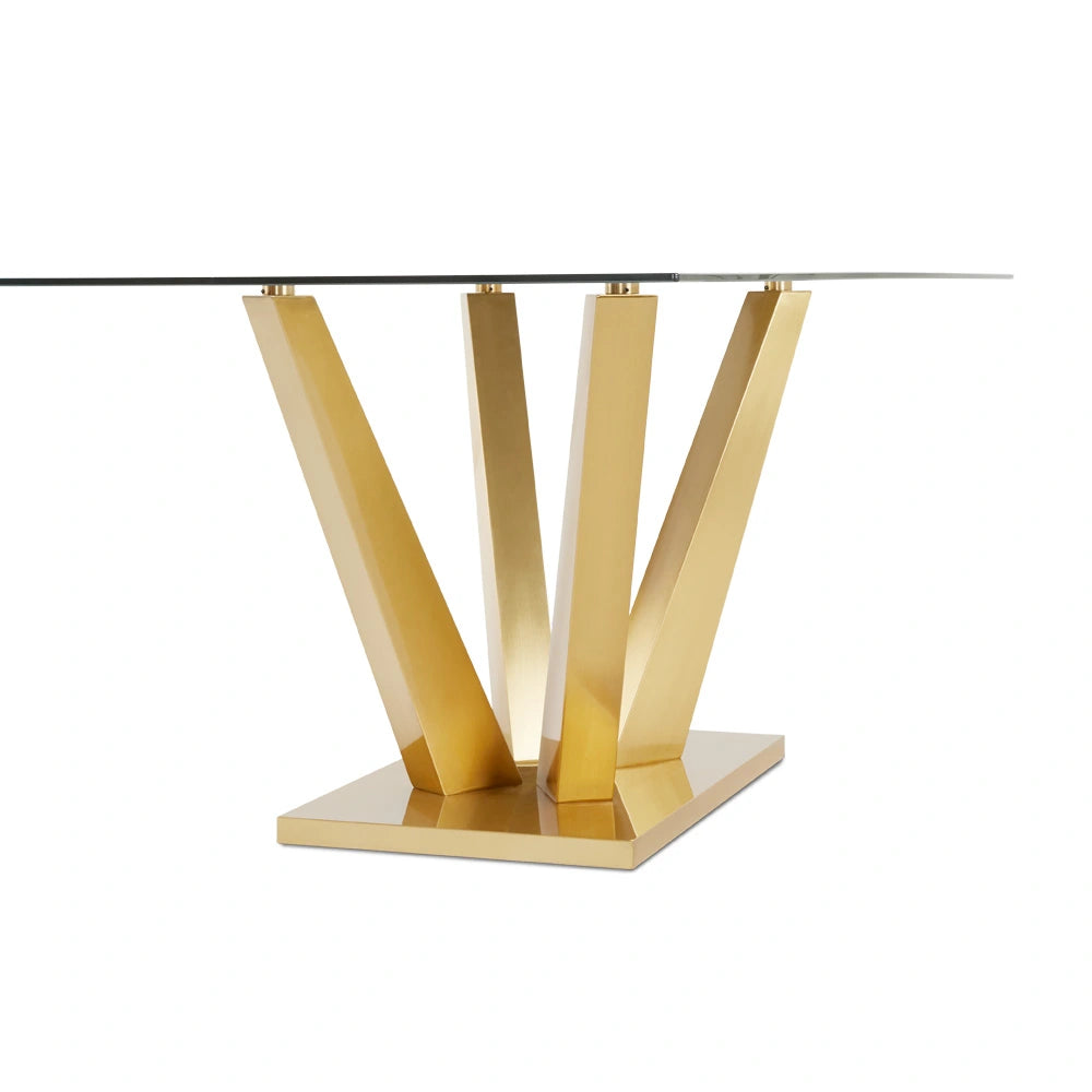 Paolo Modern Glass Top Dining Room Table with Brushed Gold Steel Base