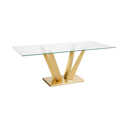 Paolo Modern Glass Top Dining Room Table with Brushed Gold Steel Base