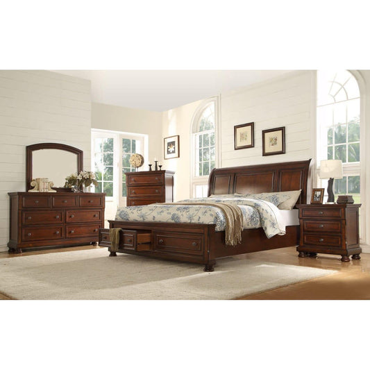 Parker Modern Sleigh Bedroom Set in Walnut – 6 or 8 Piece Solid Acacia Wood Furniture Suite