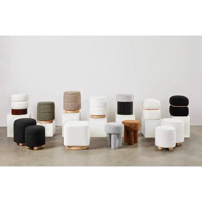 Peter Black Shearling Ottoman with Oak Accent Base. Colorful Ottoman for living  room