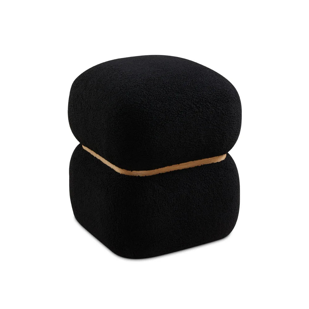 Peter Black Shearling Ottoman with Oak Accent Base. Decorative ottoman for living room