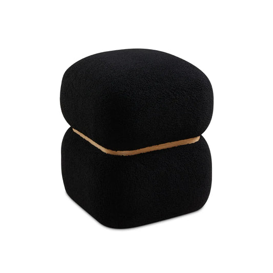 Peter Black Shearling Ottoman with Oak Accent Base. Decorative ottoman for living room