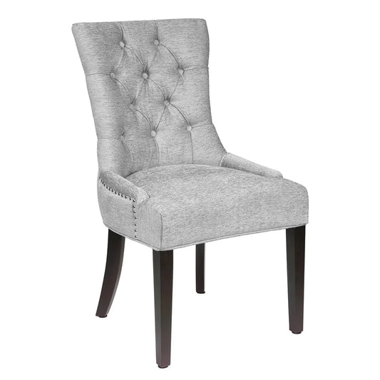 Petra Linen Dining Chair in Platinum – Tufted Back, Nailhead Trim