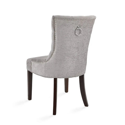 Petra Linen Dining Chair in Platinum – Tufted Back, Nailhead Trim