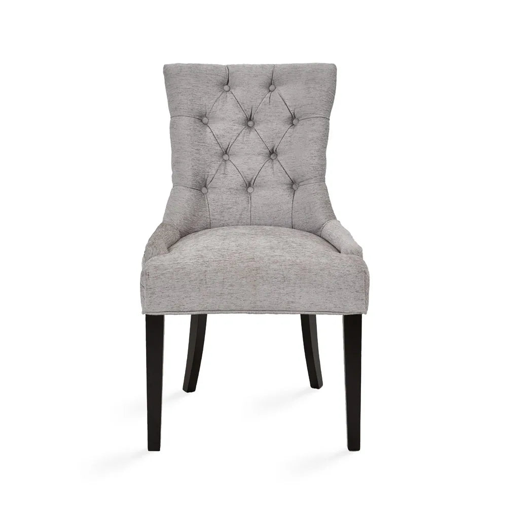 Petra Linen Dining Chair in Platinum – Tufted Back, Nailhead Trim