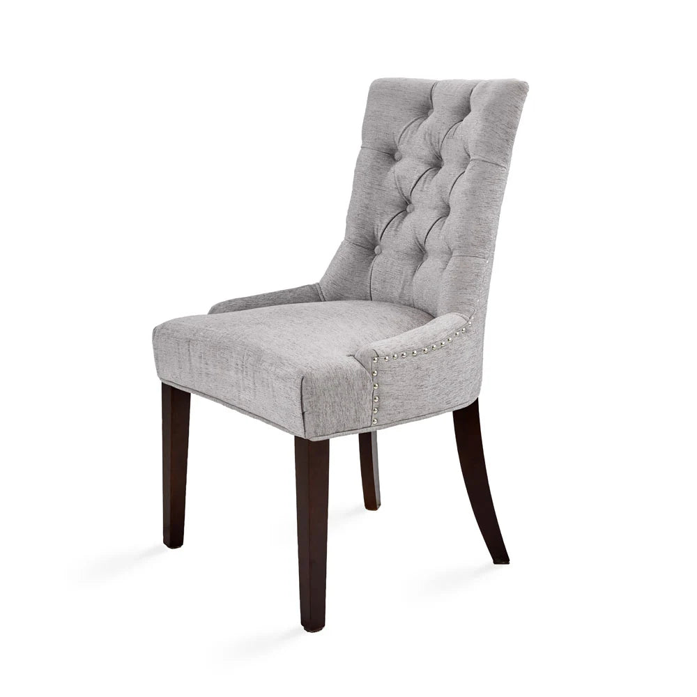 Petra Linen Dining Chair in Platinum – Tufted Back, Nailhead Trim