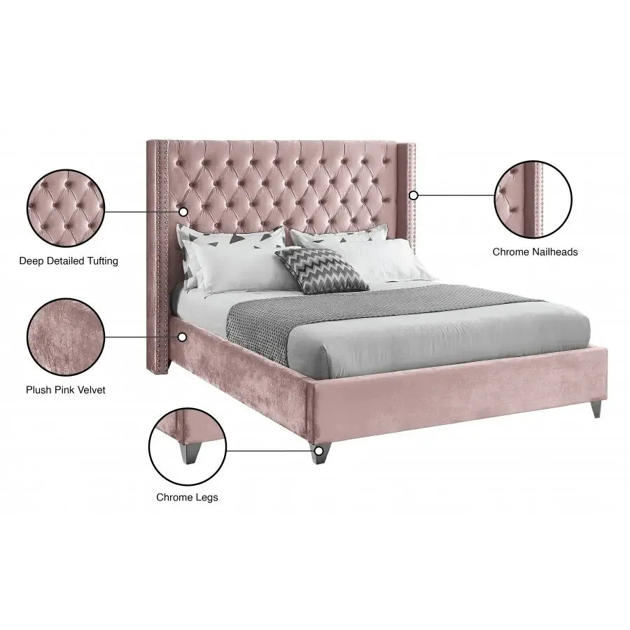 Pink Velvet Platform Bed Specifications
