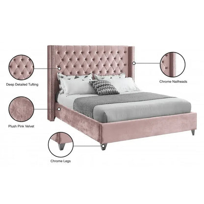 Pink Velvet Platform Bed Specifications