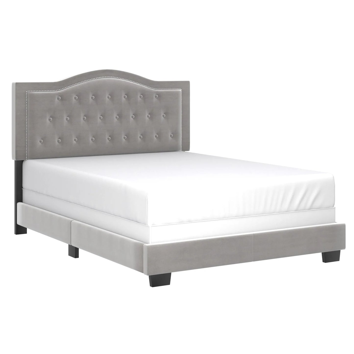 Pixie Blue Velvet Queen Bed with Tufted Crown Headboard
