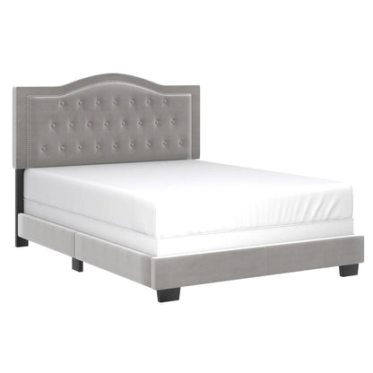 Pixie Blue Velvet Queen Bed with Tufted Crown Headboard