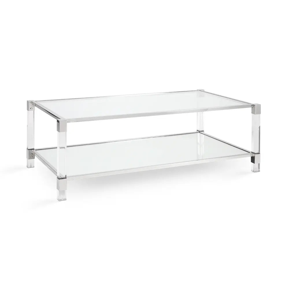 Polished Stainless Steel Coffee Table with Glass Top & Shelf