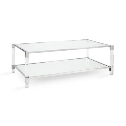 Polished Stainless Steel Coffee Table with Glass Top & Shelf