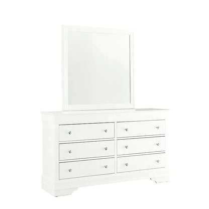 White dresser with six drawers and a matching mirror 