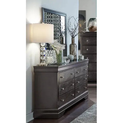 6-Drawer Modern Crocodile Dresser With Mirror