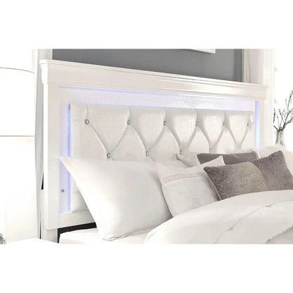White tufted headboard with LED lighting 