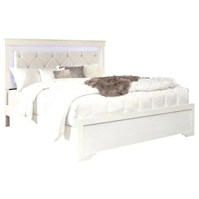 White upholstered bed with LED lighting 