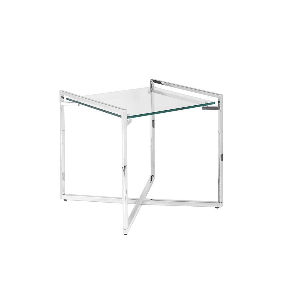 Porto End Table with Tempered Glass Top & Stainless Steel Frame