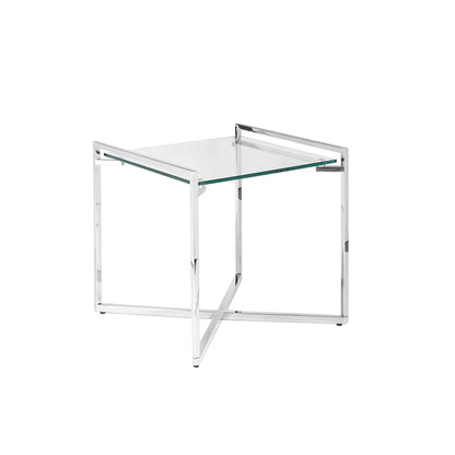 Porto End Table with Tempered Glass Top & Stainless Steel Frame