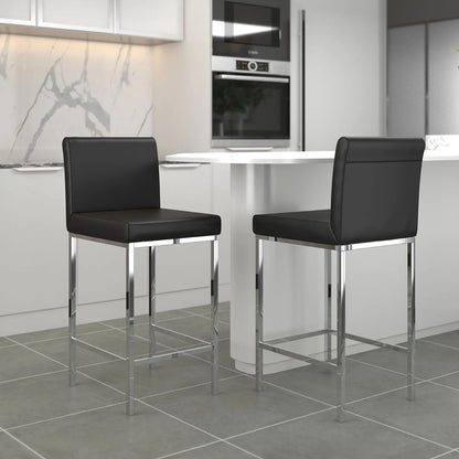 Porto Modern Counter Stools with Faux Leather and Chrome Base - 2PC