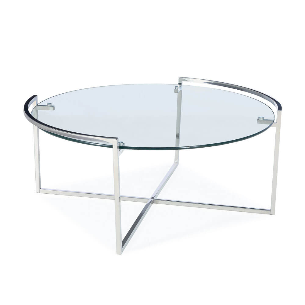 Porto Round Tempered Glass Coffee Table with Stainless Steel Frame