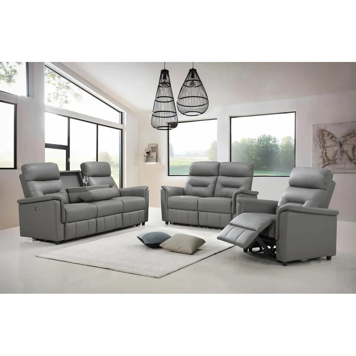 Gray reclining sofa set for modern living room 